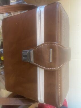 Men's Brown Leatherette Toiletry Case with Secure Clasp